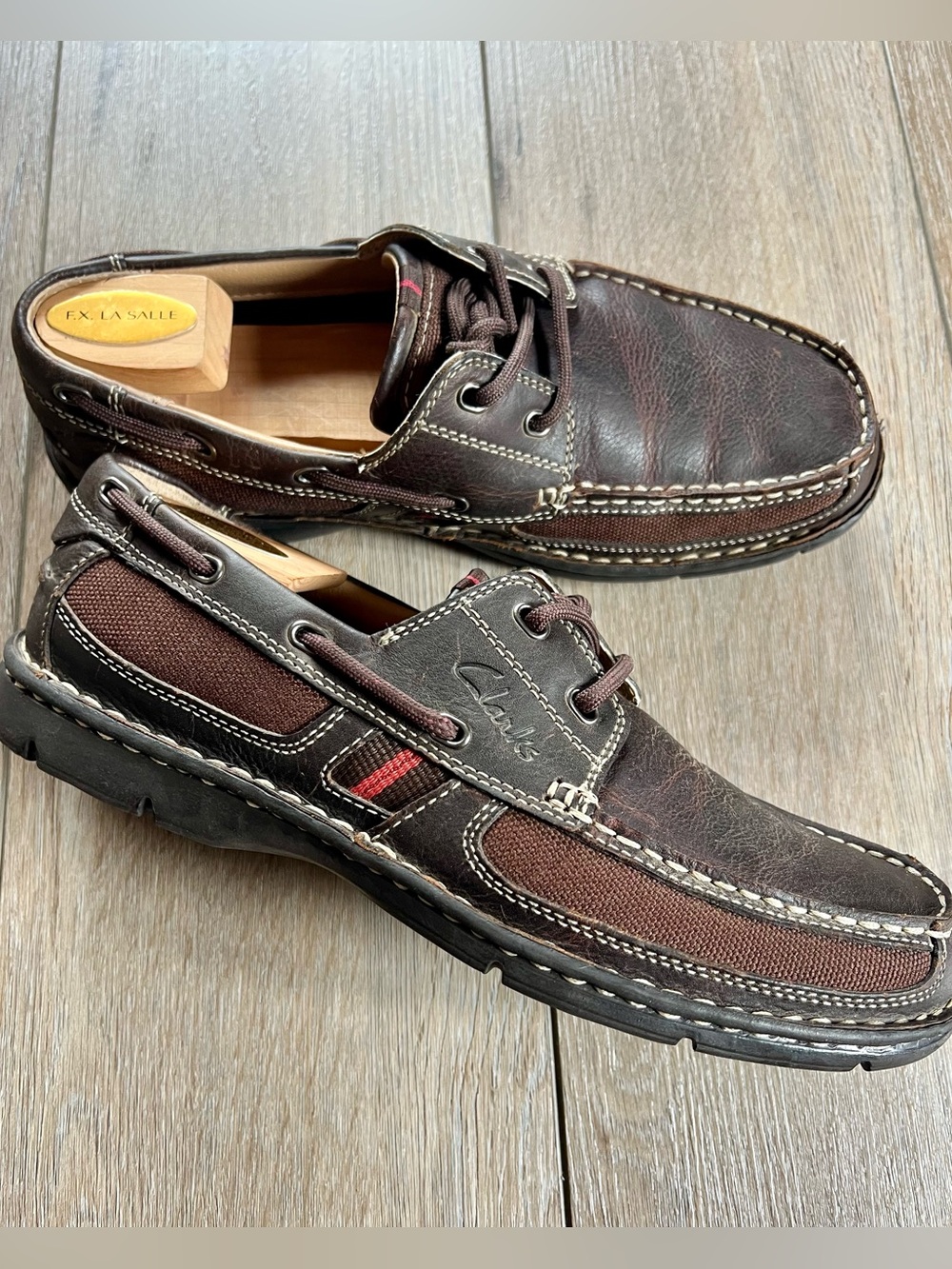NWOT XTRLite Clarks Men's Dark Brown Leather and Fabric Boat Shoes